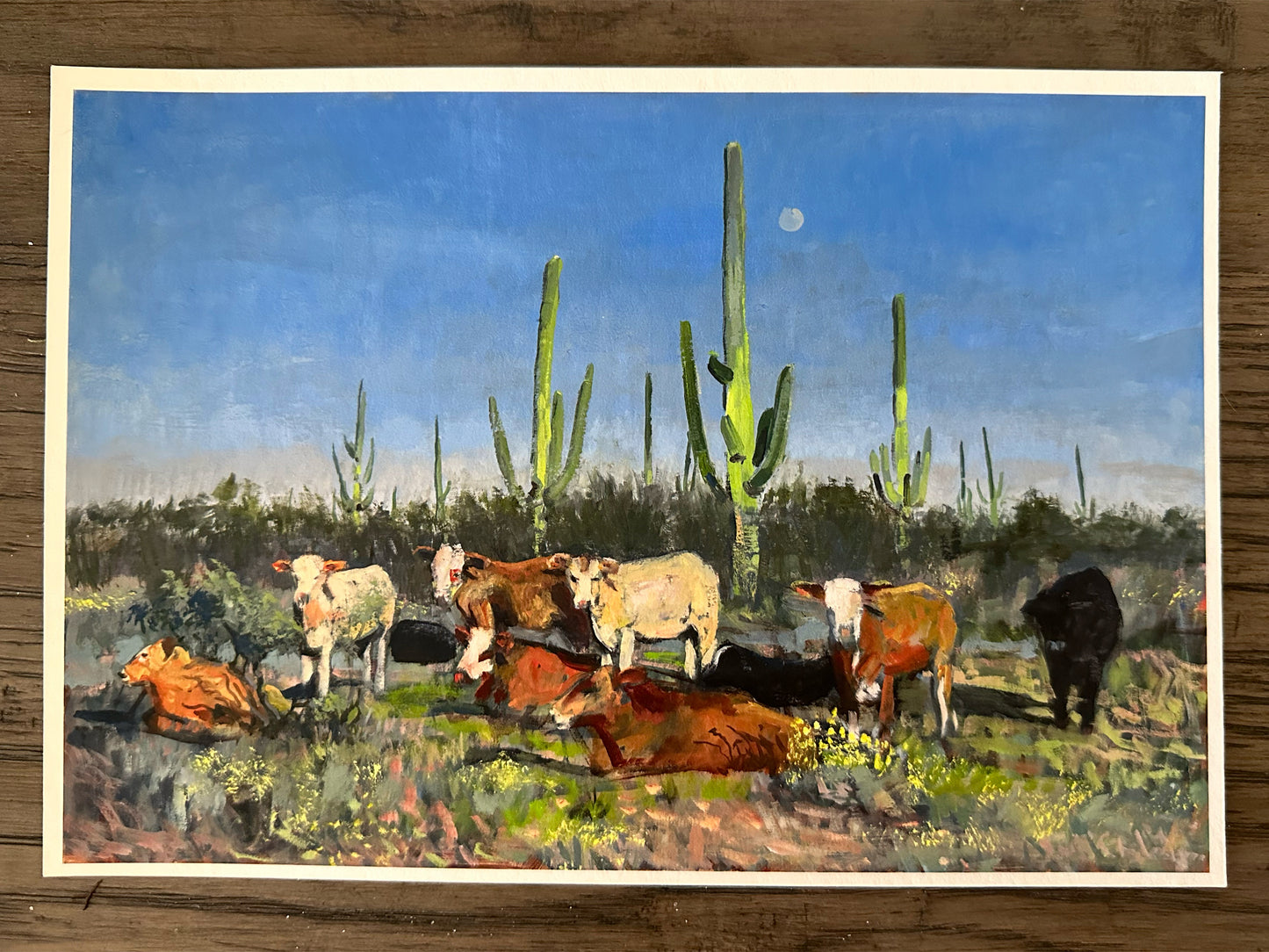 Sonoran Moonrise with Cattle