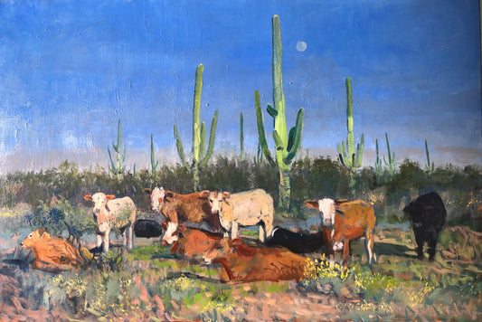 Sonoran Moonrise with Cattle