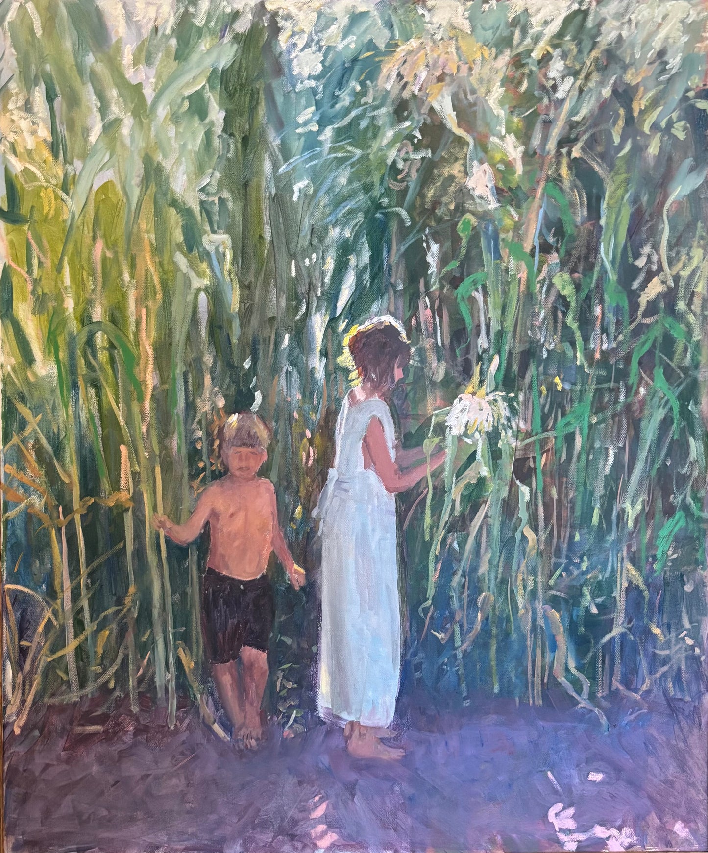 Children in Tall Corn Original Painting
