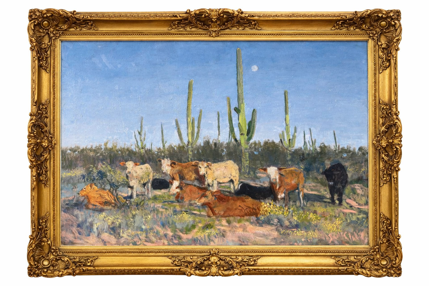 Sonoran Moonrise with Cattle Paper Print