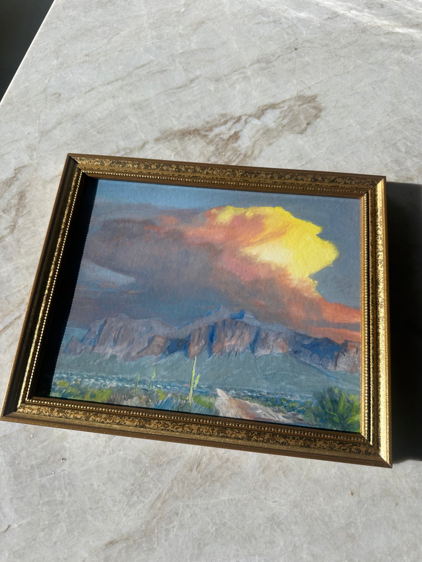 Superstition Mountain at Sunset in Gold Frame