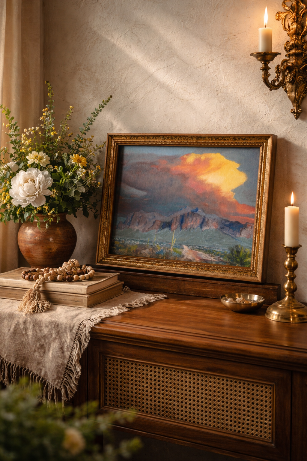 Superstition Mountain at Sunset in Gold Frame